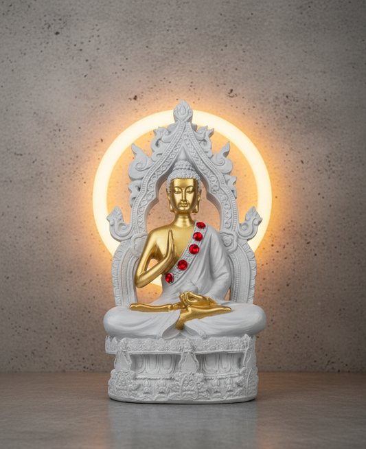 Regal Golden Buddha on White Throne
