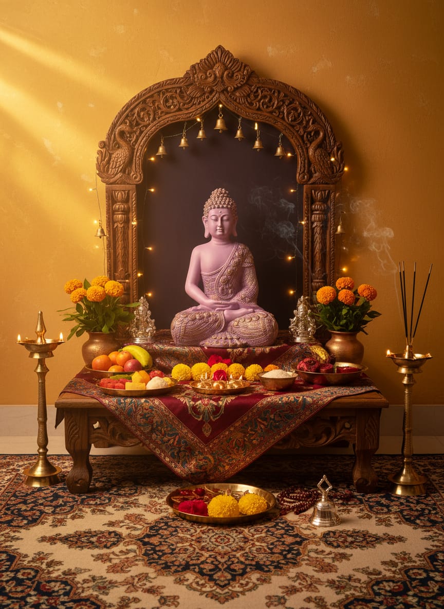 Opulent Pink & Gold Meditating Buddha Statue
