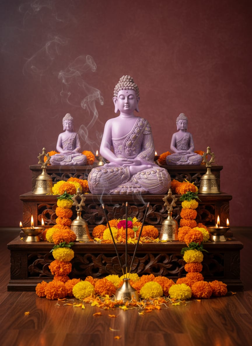 Opulent Pink & Gold Meditating Buddha Statue