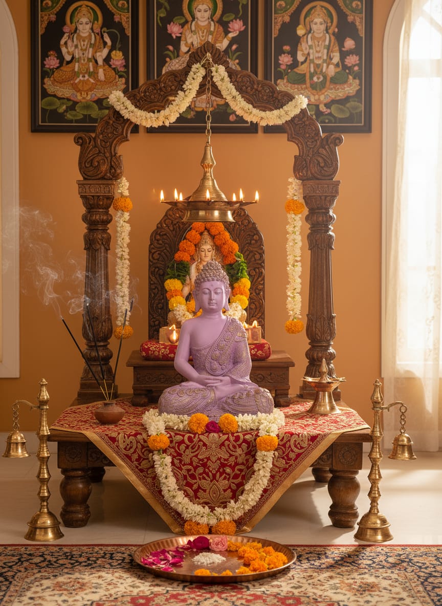 Opulent Pink & Gold Meditating Buddha Statue